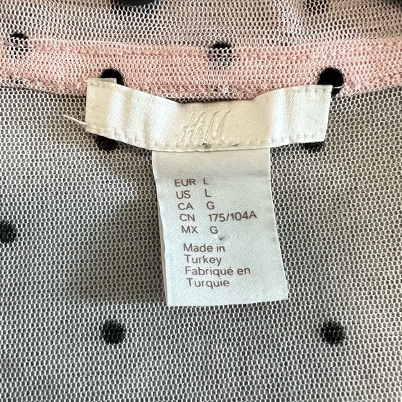 H&M Light Pink Sheer Ruffle Polka Dot Shirt Women’s Size L Top - Picture 5 of 6